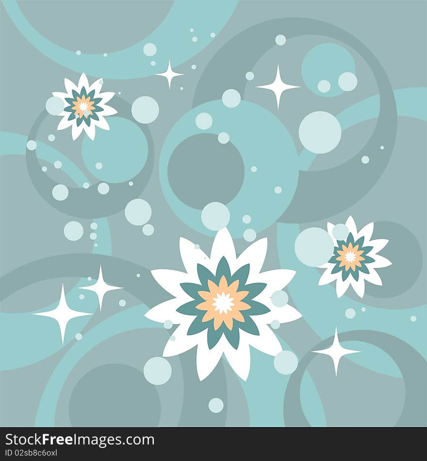 Abstract pattern with circles and flowers on a blue background. Abstract pattern with circles and flowers on a blue background.