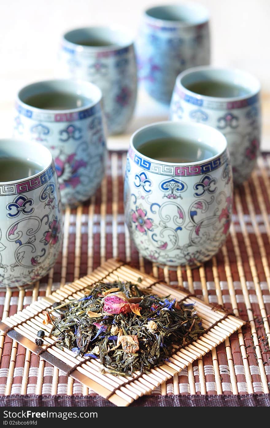 Tea is brewed in Chinese porcelain tableware. Tea is brewed in Chinese porcelain tableware