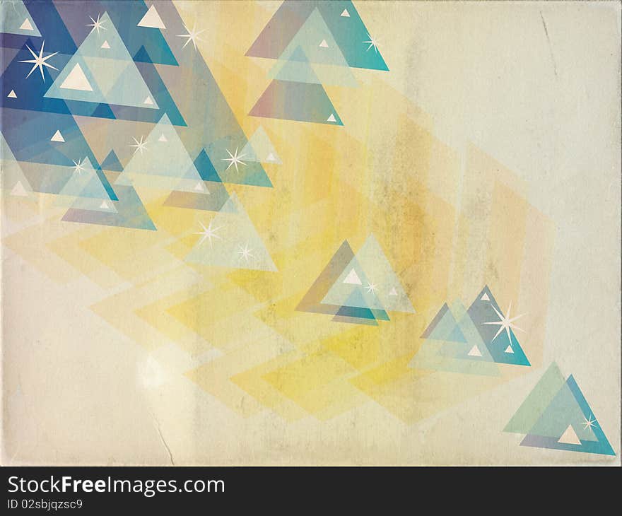 Abstract blue yellow triangles background concept with retro grunge style paper texture. Abstract blue yellow triangles background concept with retro grunge style paper texture