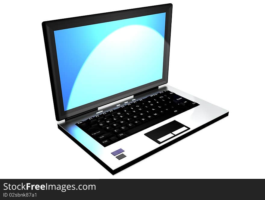 Computer with a blue screen on a blue background