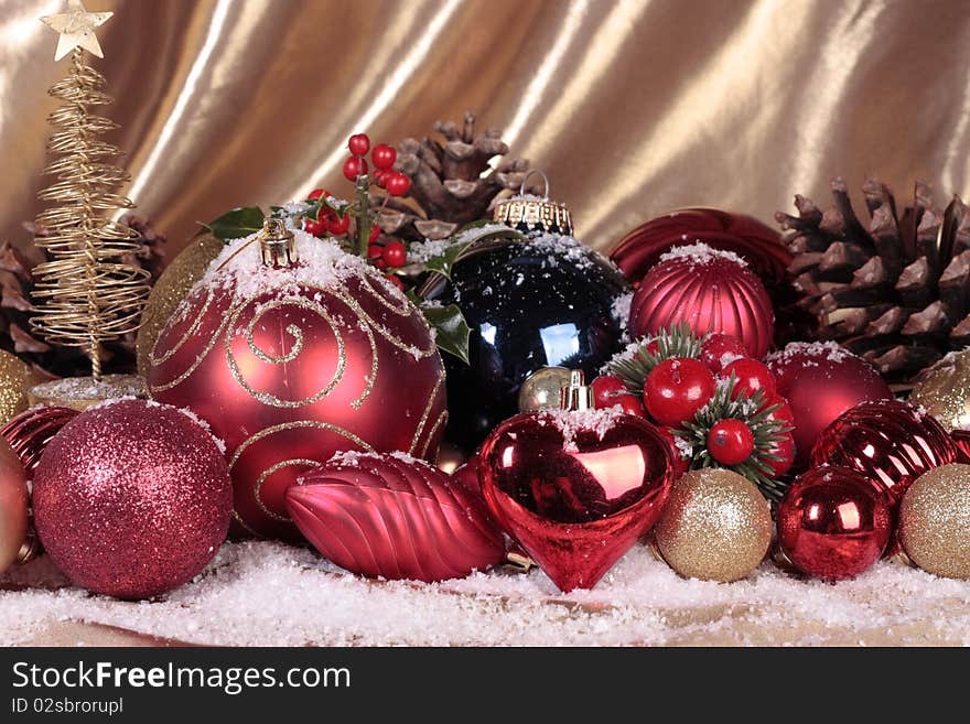 Christmas decorations mix gold closeup