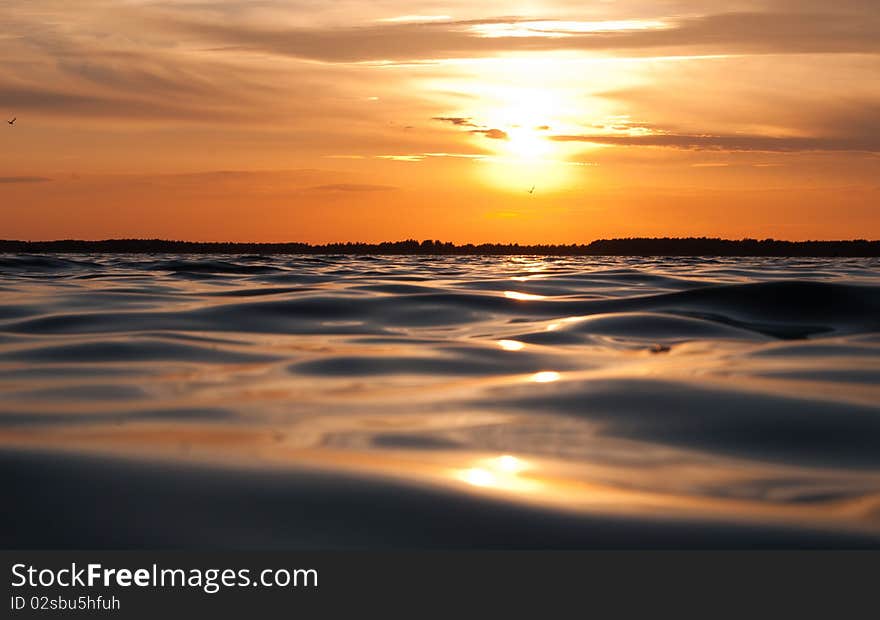 Summer sunset on beautiful big lake. Summer sunset on beautiful big lake