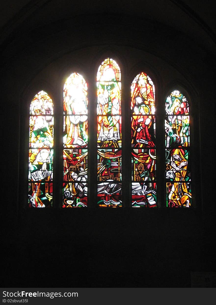 Beautiful church window, glass in lead, taken in a church in Luxembourg.