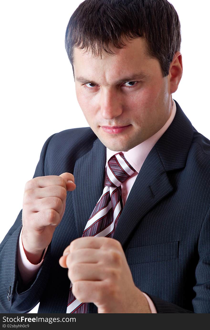 Businesman with two fists. Isolated on white background