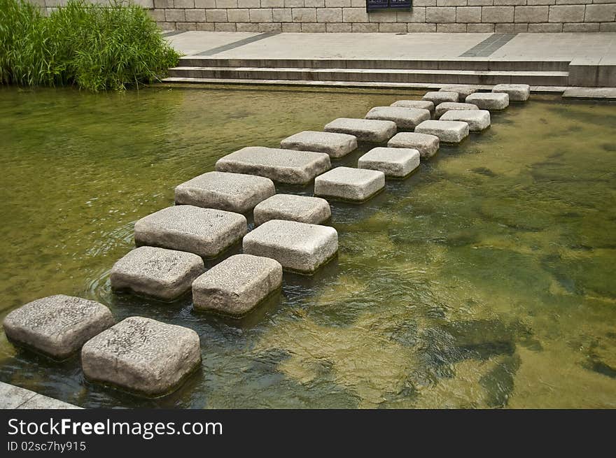 Korea Cheonggye creek stream stone bridge