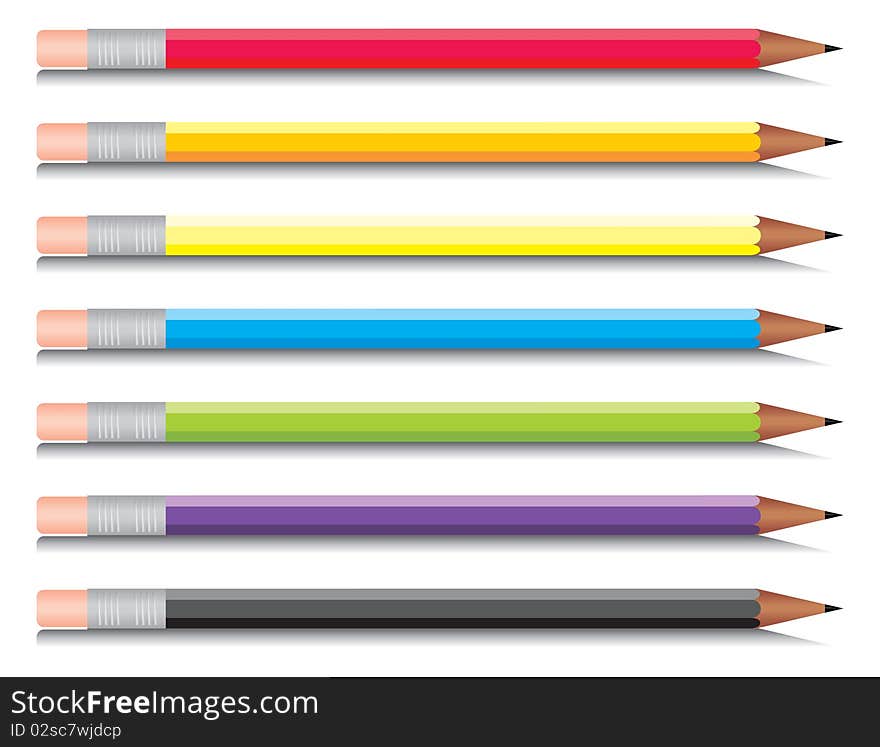 Set multi-coloured pencils of seven colours. A  illustration. Set multi-coloured pencils of seven colours. A  illustration