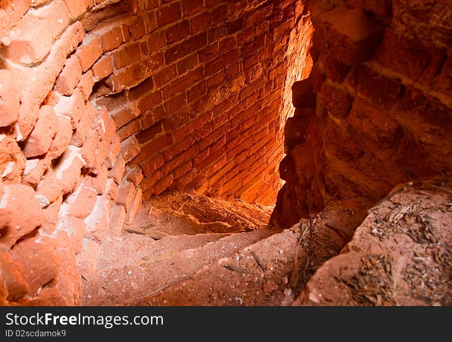 Brick circular stairs from old disturbed tower