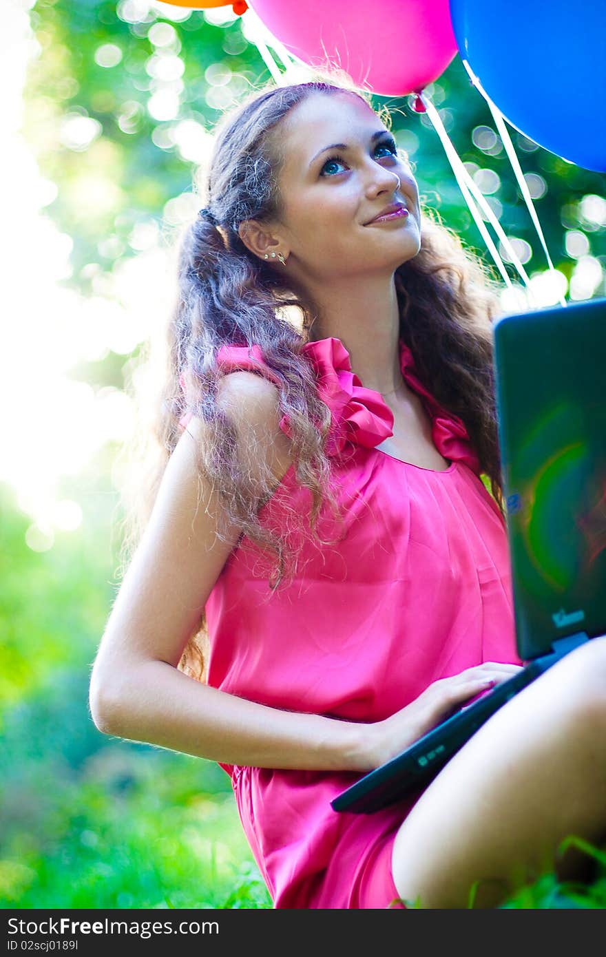 Girl in the park with notebook. Girl in the park with notebook