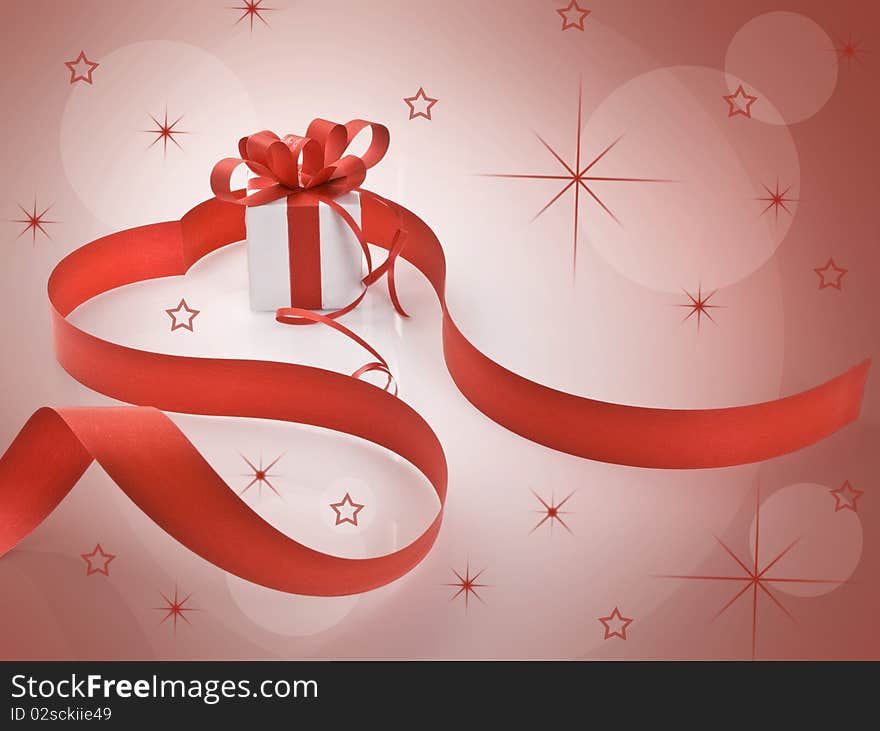 Christmas Gift Box with red ribbon