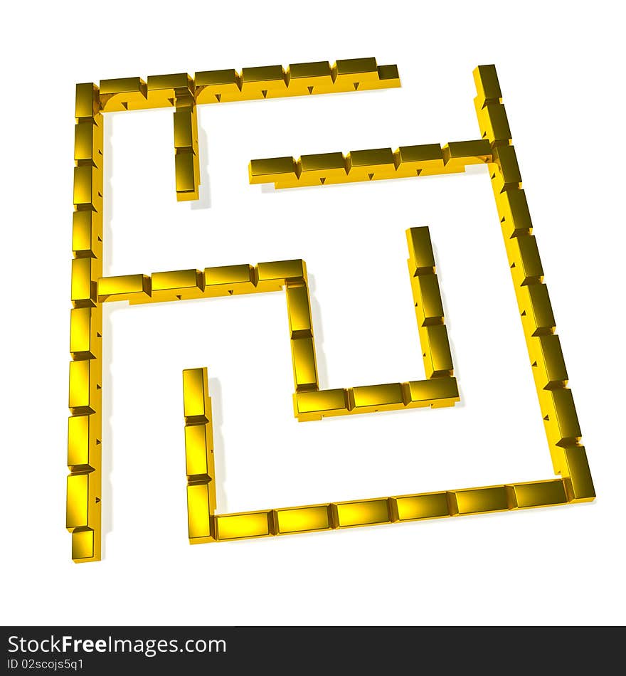 Maze from gold ingots on white background. Maze from gold ingots on white background