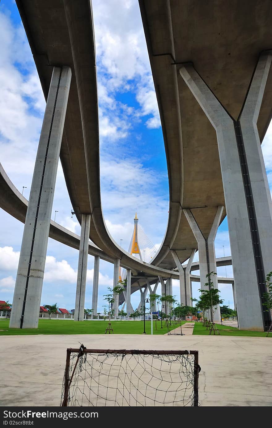 The curve of suspension bridge in Thailand. The curve of suspension bridge in Thailand