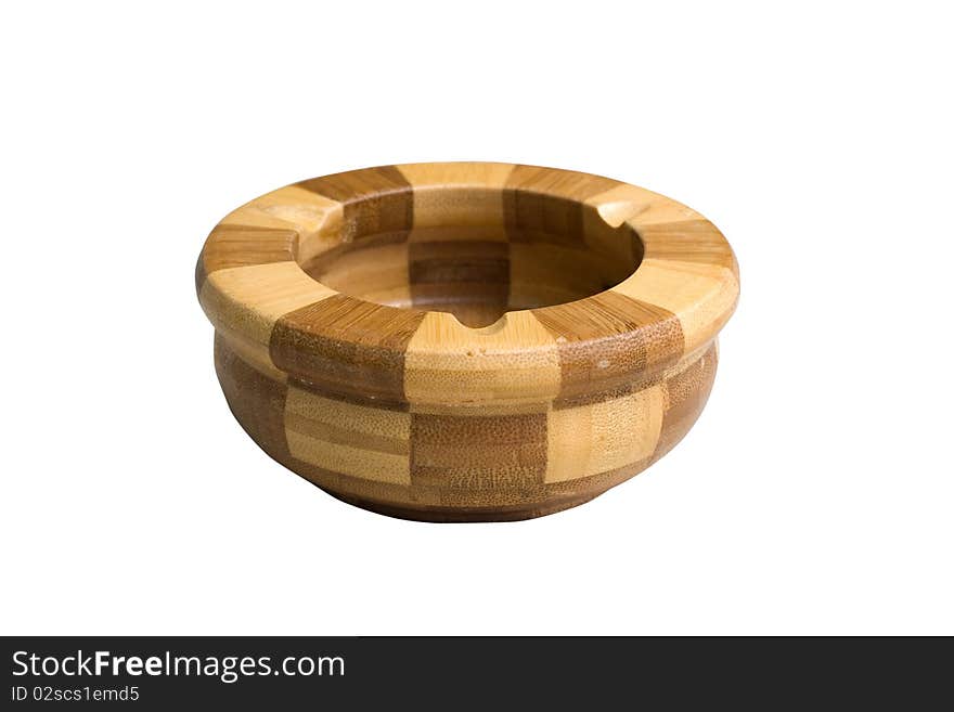 Natural wood ashtray isolated on white