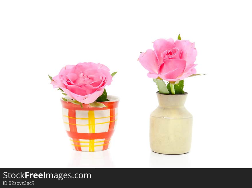 Little Vases With Pink Roses