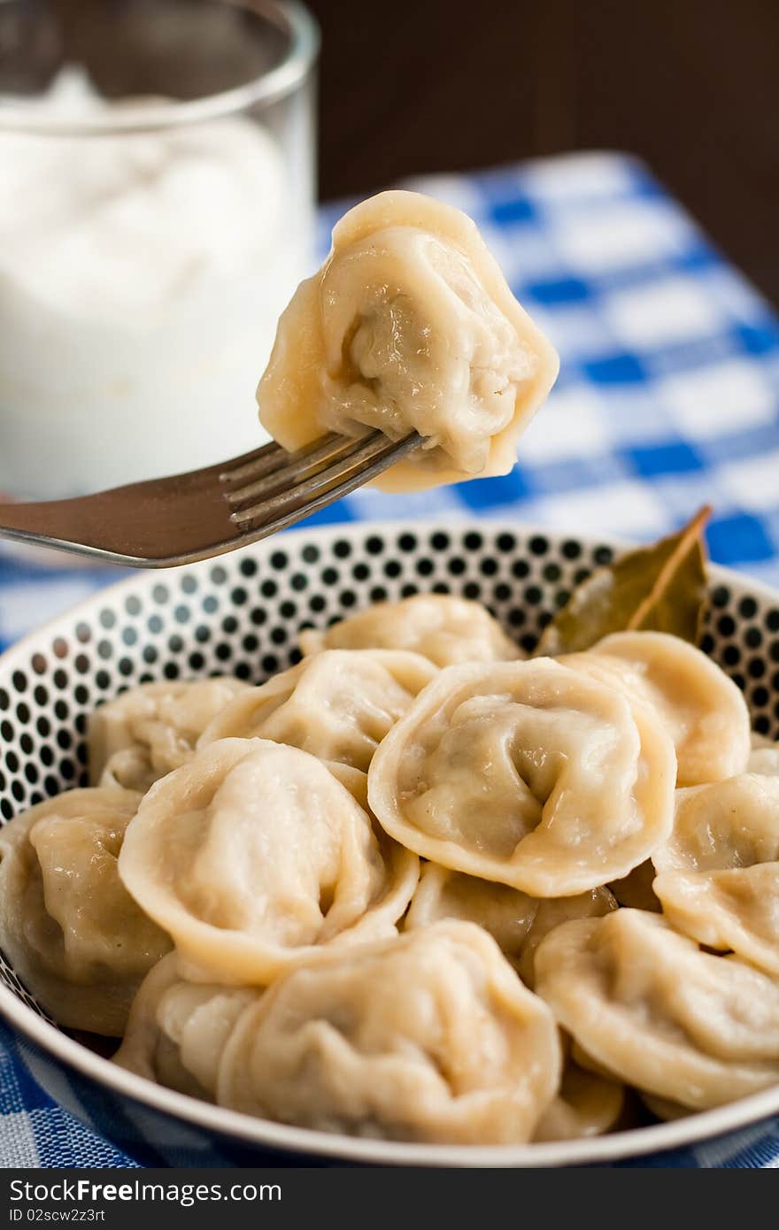 Russian pelmeni (meat dumplings)