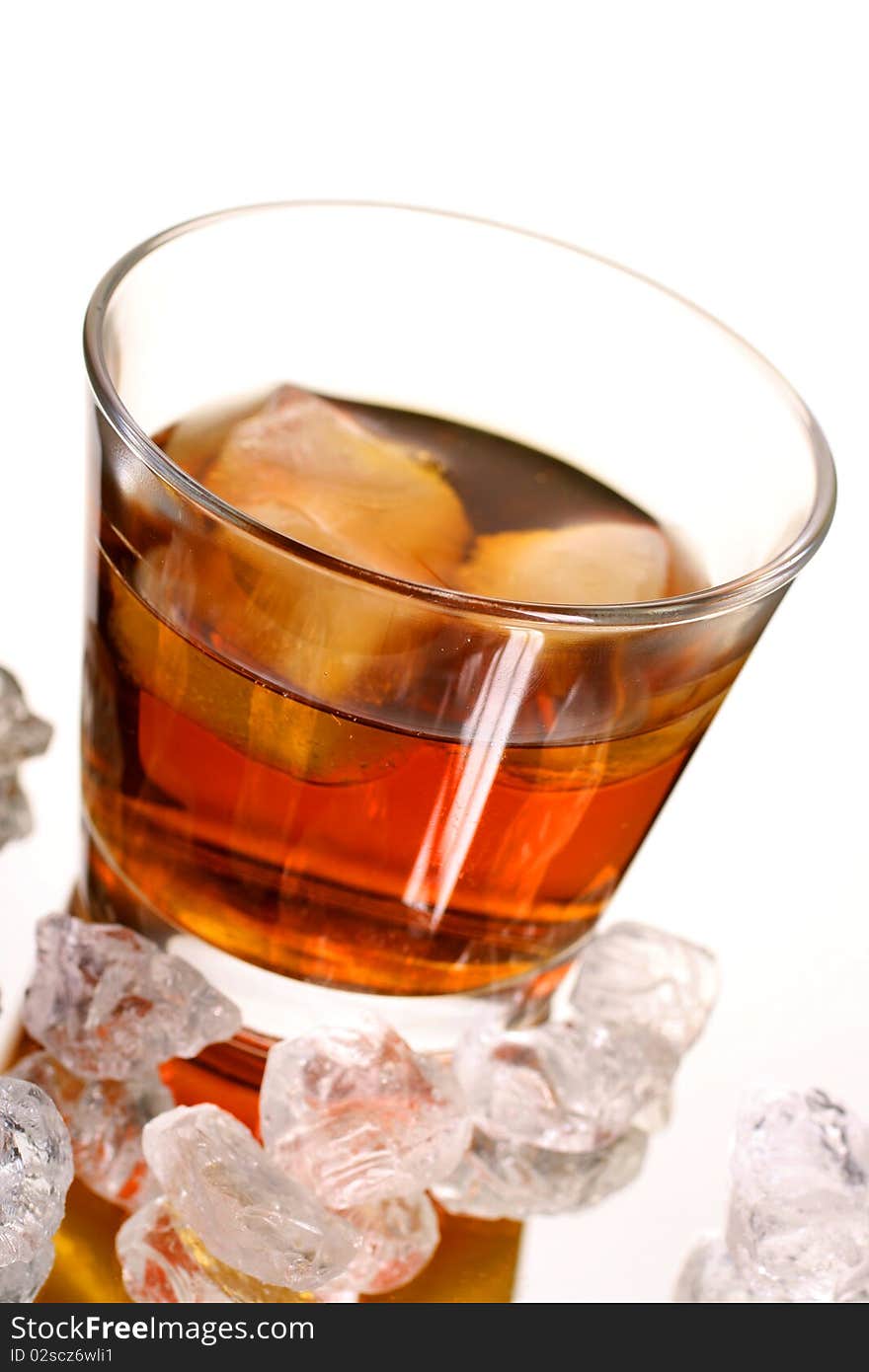 Whisky with ice cubes