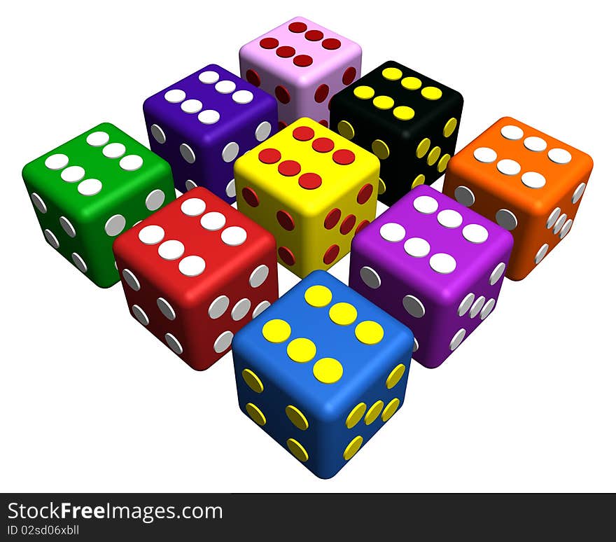 3d illustration of playing cubes. 3d illustration of playing cubes