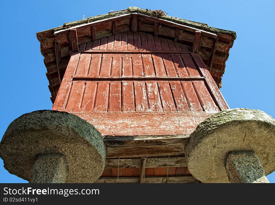 Typical construction from the north of Spain used as a granary to maintain some tyoe of foods. Typical construction from the north of Spain used as a granary to maintain some tyoe of foods