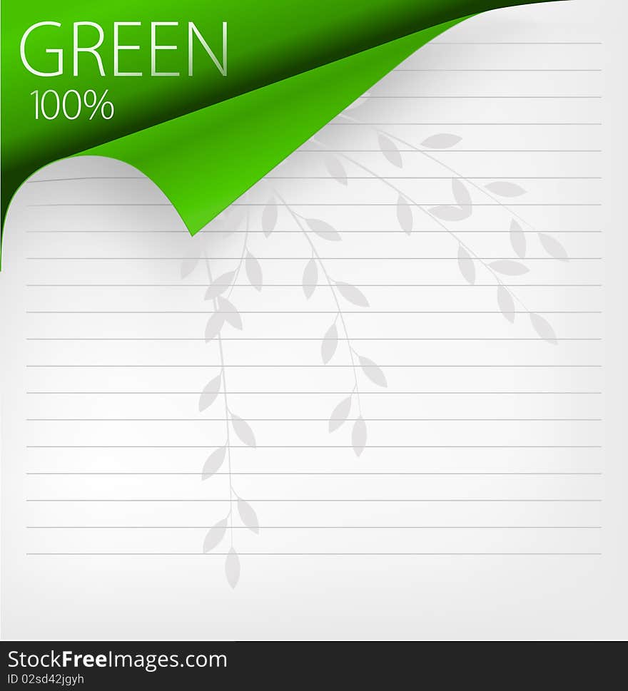 Page with green corner and plant background