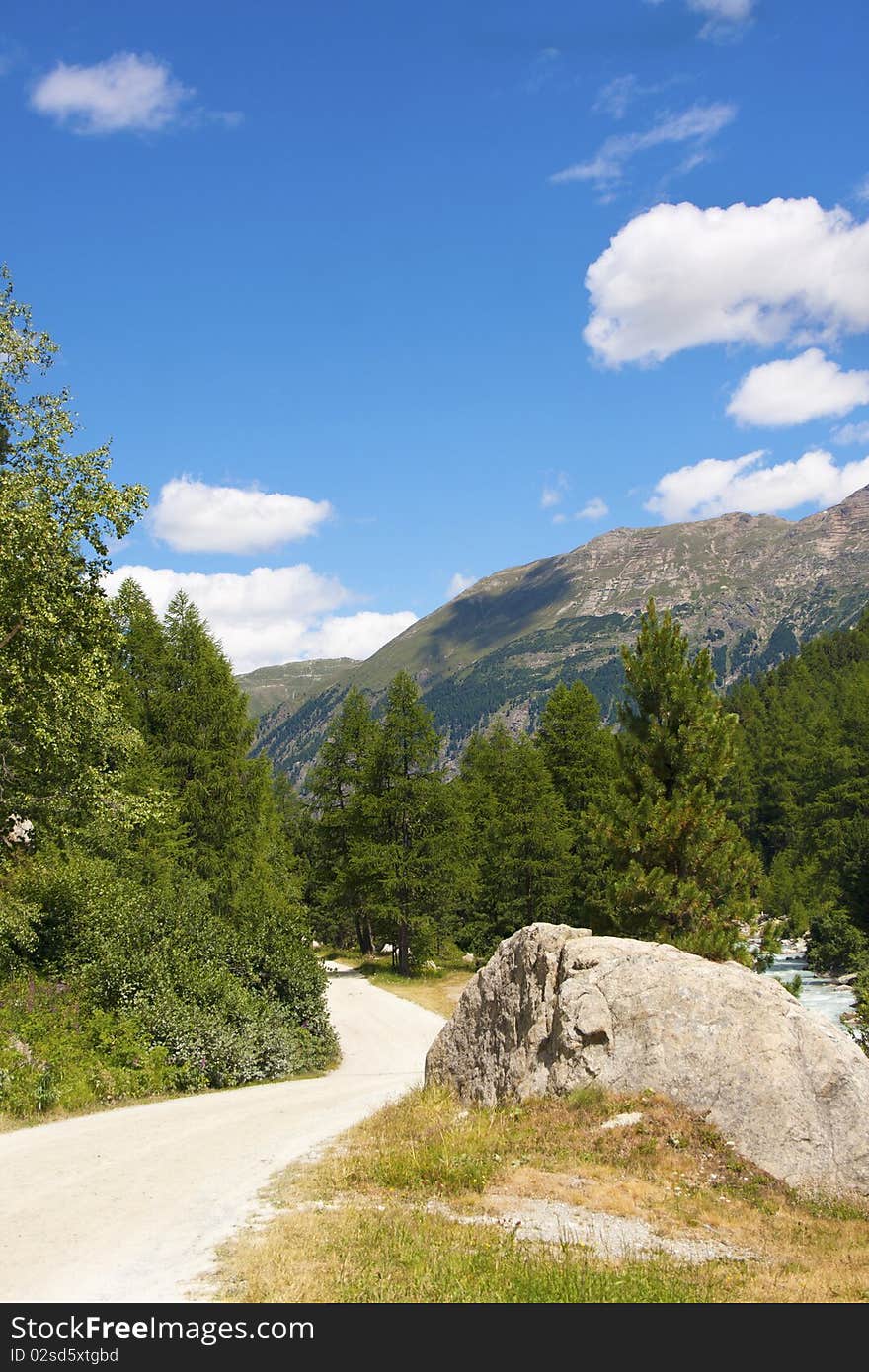 Mountain trail between pastures and forests. Mountain trail between pastures and forests