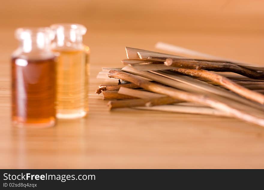 Warm spa on bamboo background