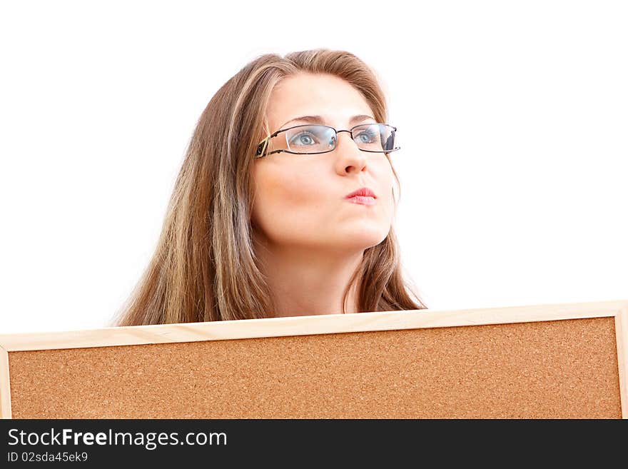 Woman with a corkboard