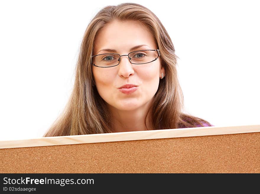 Woman with a corkboard