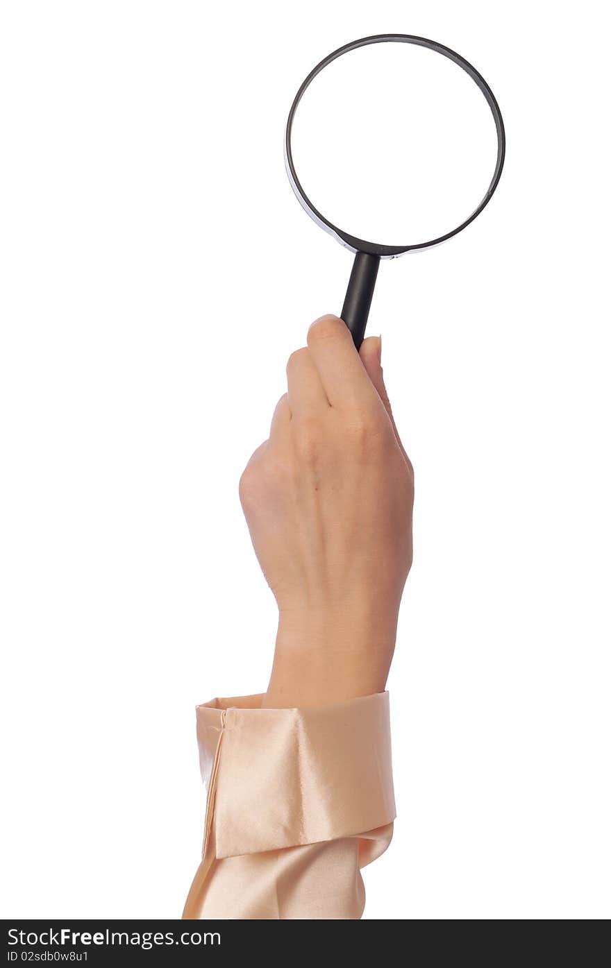 The worker searches for the necessary document by means of magnifying glass