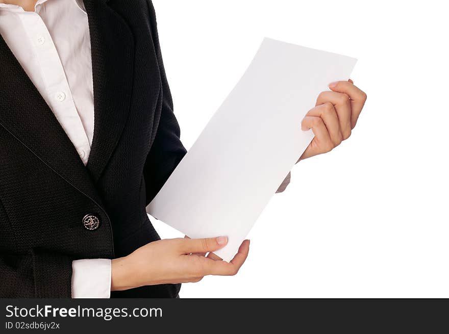 The managing director holds the white blank paper in the hand