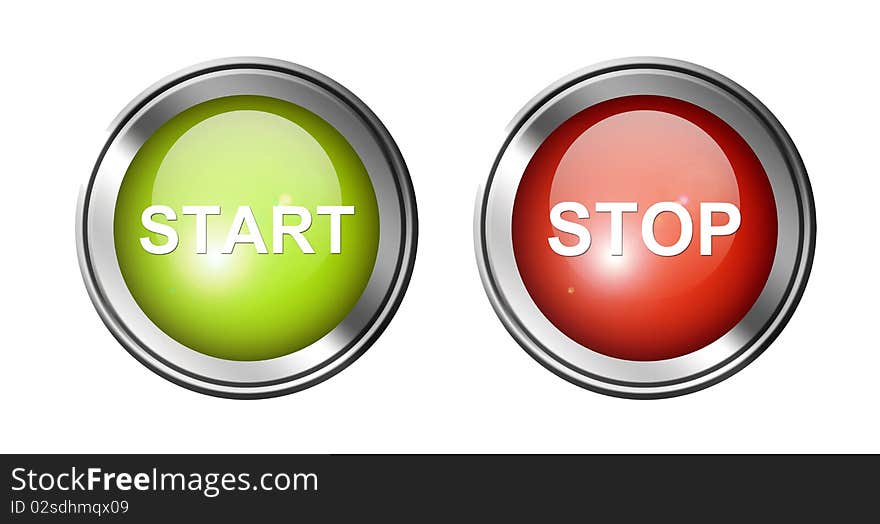 Green and red start and stop buttons over white background