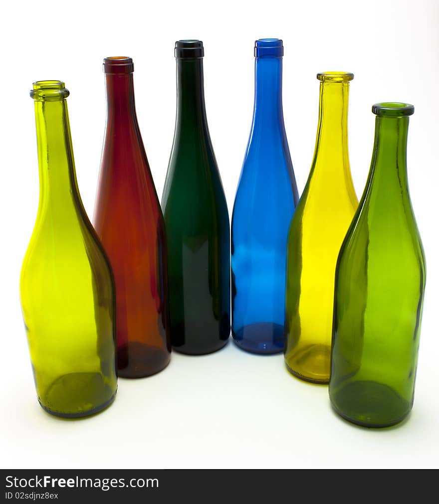 Colorful Empty Wine Bottles in an Arc