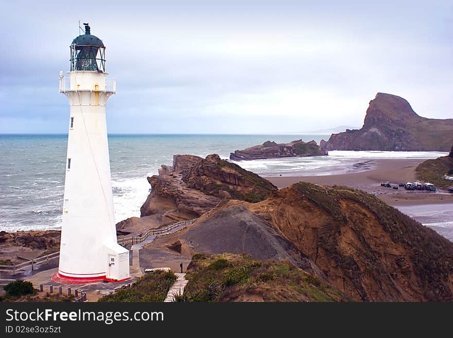 The lighthouse at Castlepoint in the Wairarapa coast, New Zealand. The lighthouse at Castlepoint in the Wairarapa coast, New Zealand