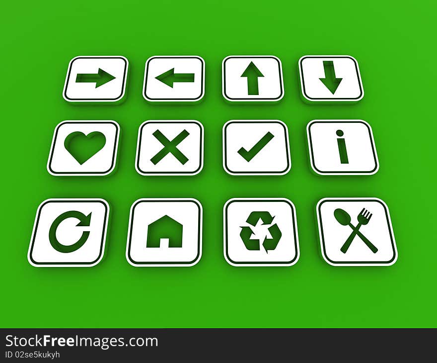 3d generated render of green/white icons