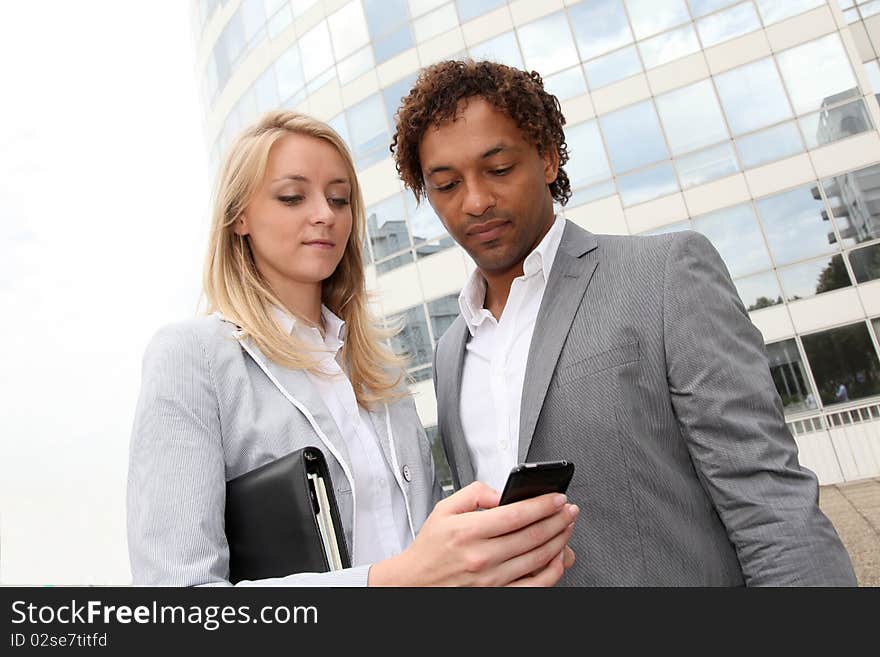 Business partners meeting outside the office. Business partners meeting outside the office