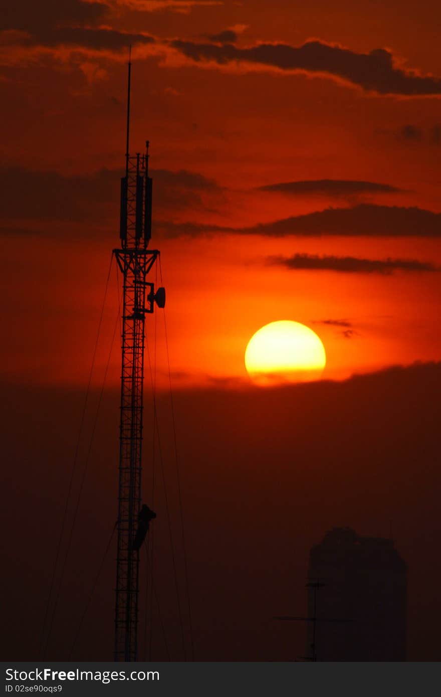 Communication Antenna with sunset, Thailand