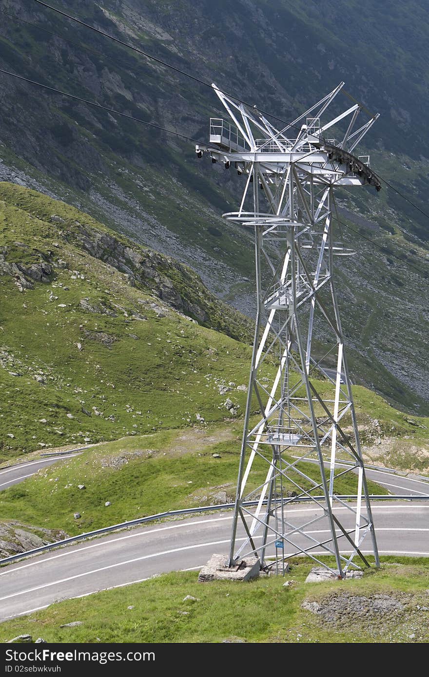 Electricity on a high mountain road, photo taken in fagaras mountains Romania