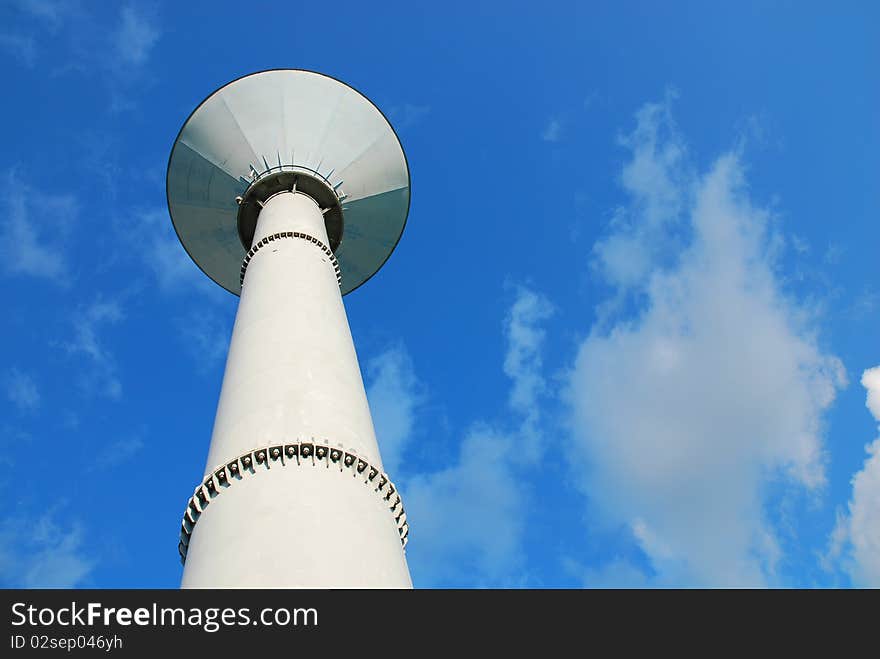 Water tower and the blue sky on the background