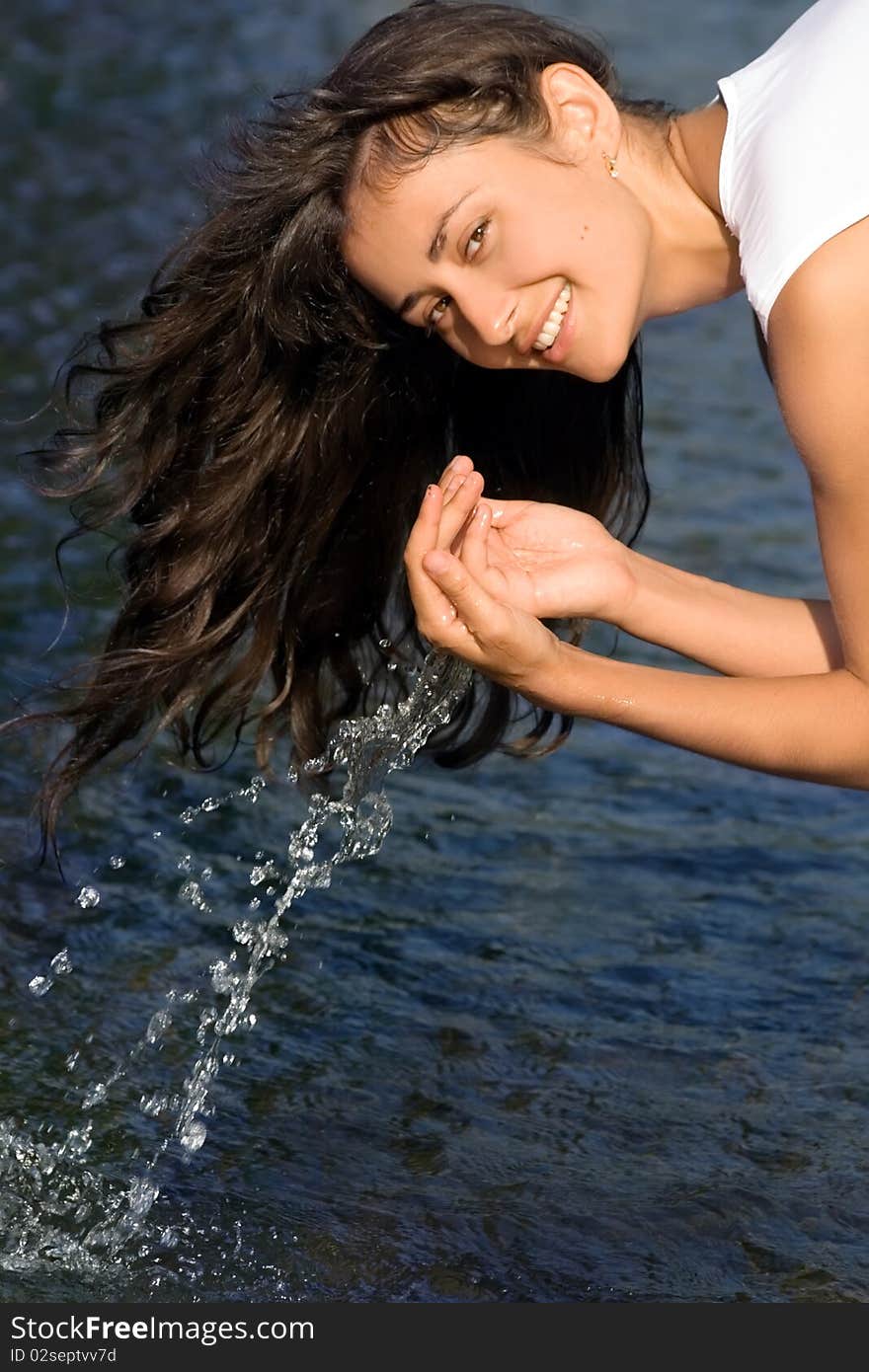 Happy girl washing