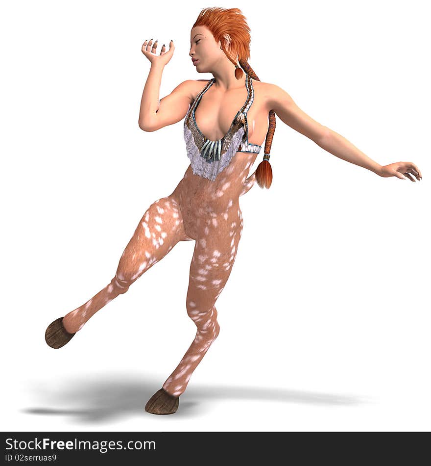 Female fantasy creature with hooves. 3D rendering with clipping path and shadow over