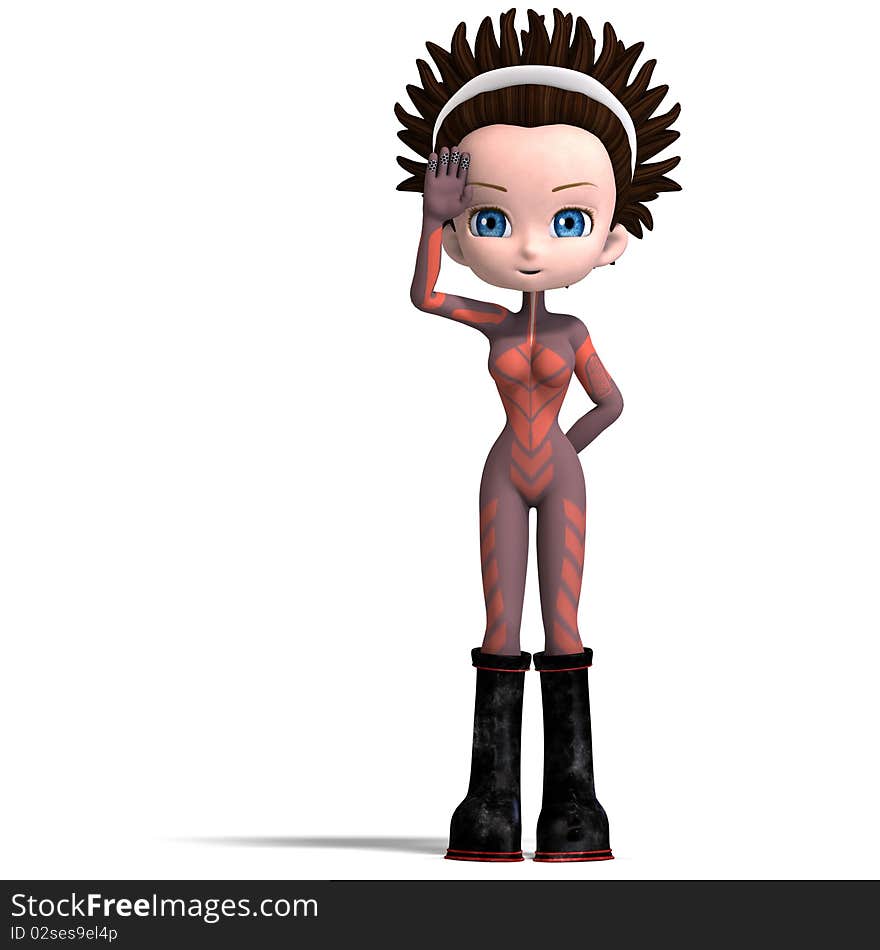 Young cartoon astronaut in a rose suit. 3D rendering with clipping path and shadow over white