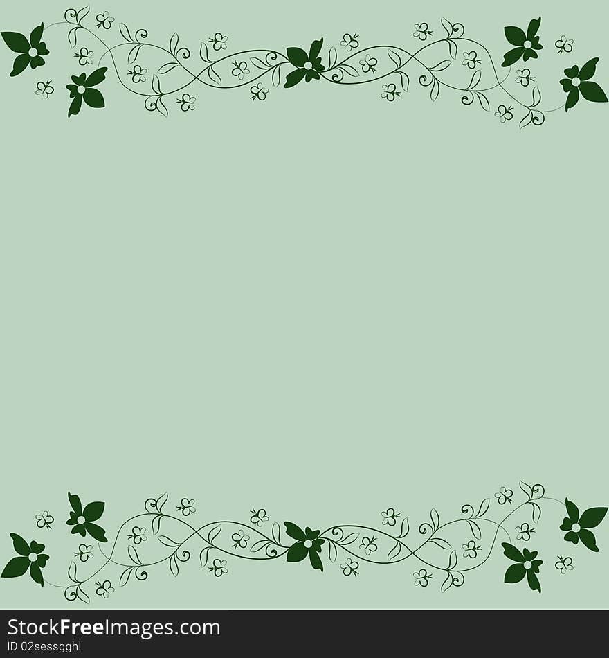 Gently green background with floral reason and butterflies. Gently green background with floral reason and butterflies