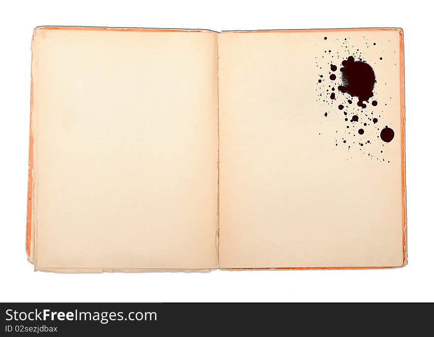 Stained vintage book isolated on white