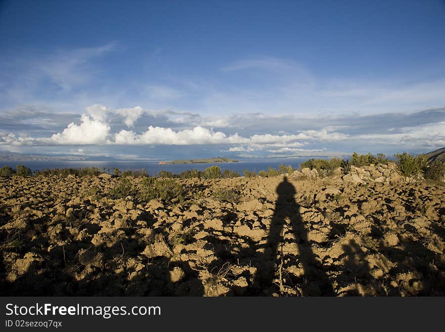 View of Island of the Sun -Isla del Sol-. Lake Titicaca, Bolivia, South America