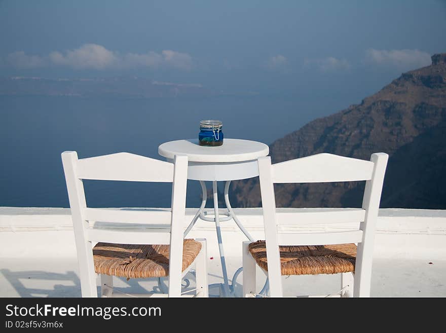 Open air restaurant with sea and mountain view