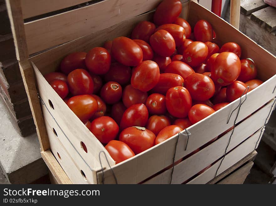 Tomatoes in crate