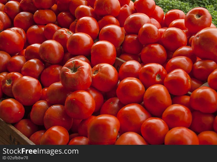 Tomatoes on vegetable stand