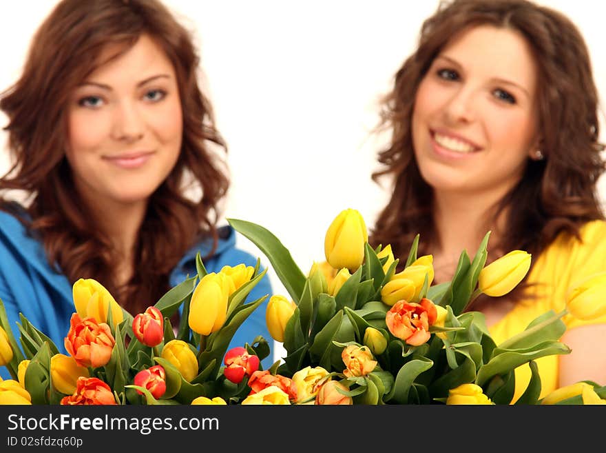 Two Girls With Flowers