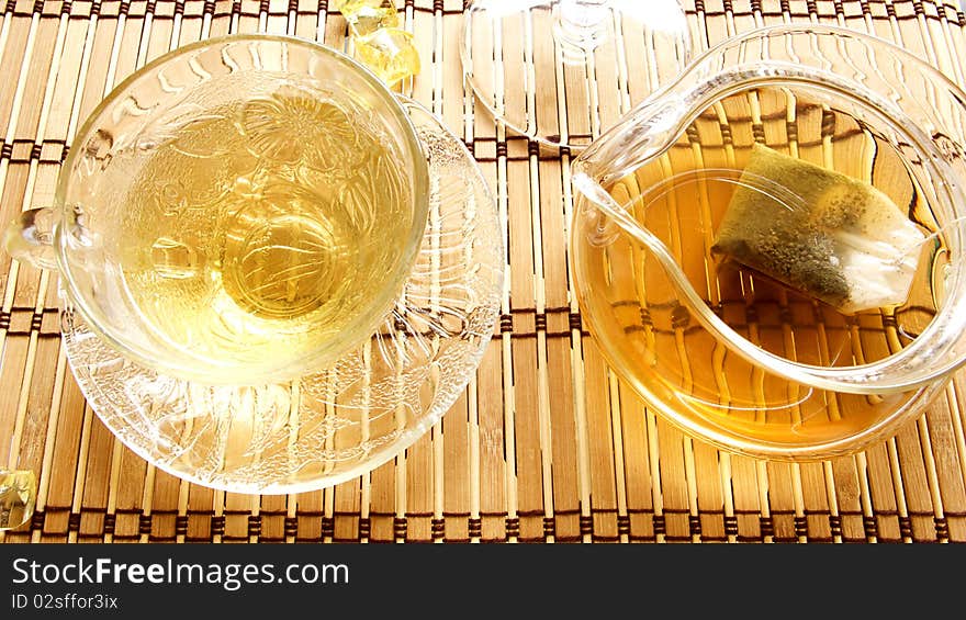 Chinese tea with teacup and teapot.