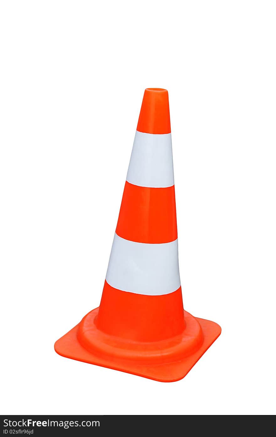 Red and white striated traffic cone on white background, isolated. Red and white striated traffic cone on white background, isolated