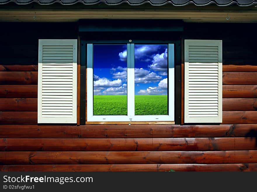 Window and type in the meadow