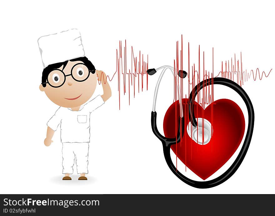 Vector illustration the doctor with the chart, heart and a phonendoscope